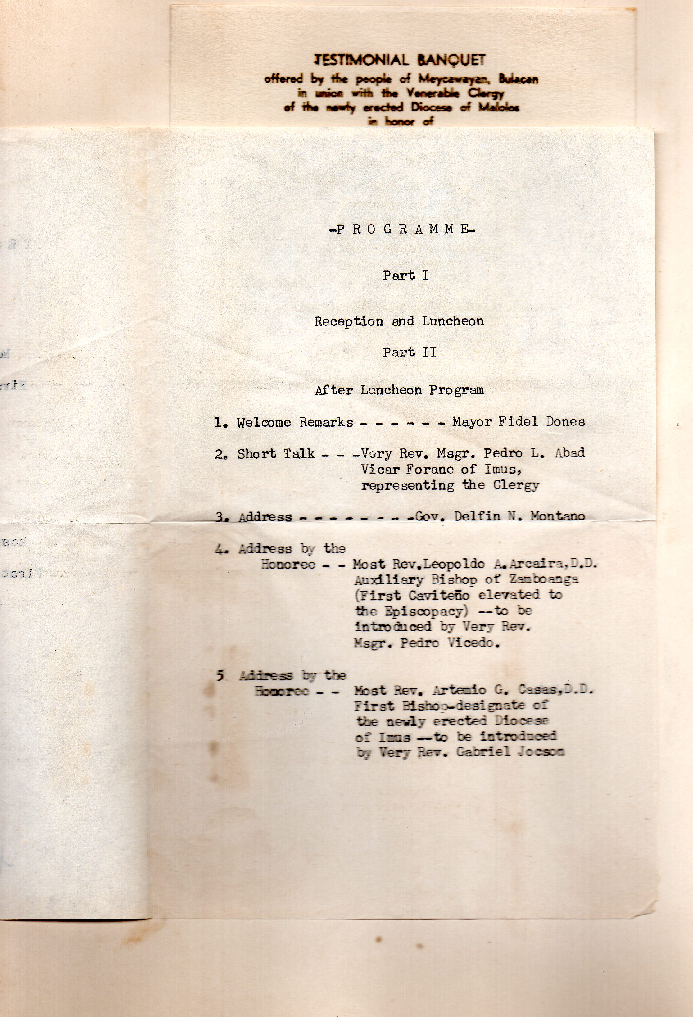 Blessing of the Bishop Residence - Programme - Testimonial Banquet